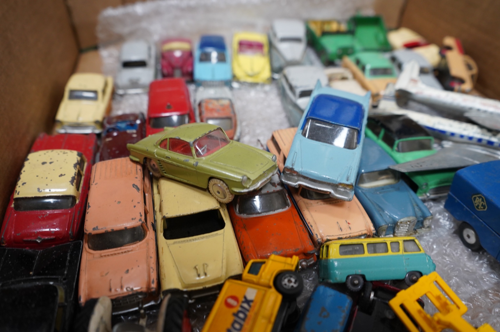 A quantity of 1950s/60s Dinky Toys, Corgi Toys, Matchbox Series, etc. including two boxed Dinky Supertoys; BBC T.V. Mobile Control Room (967), BBC T.V. Roving Eye Vehicle (968), together with unboxed vehicles including;